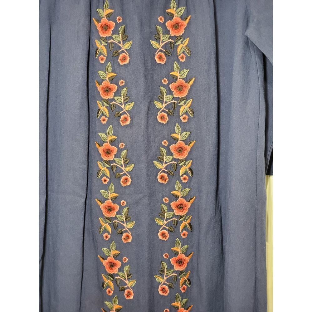 Bella Ella Women’s Navy Embroidered Midi Dress Size L Rayon Blend Boho Peasant - Picture 12 of 14